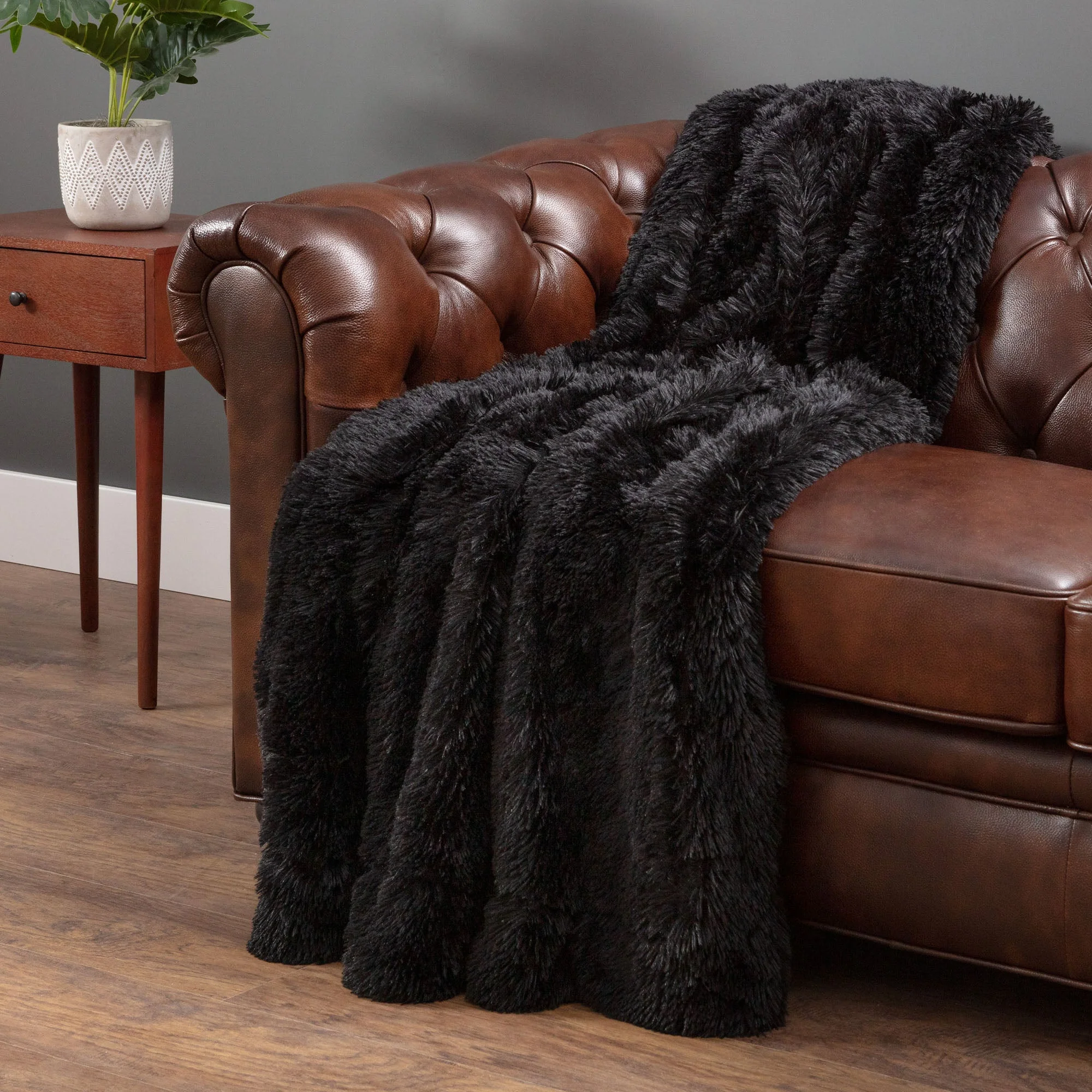 Solid Faux Long Fur Throw Blanket
