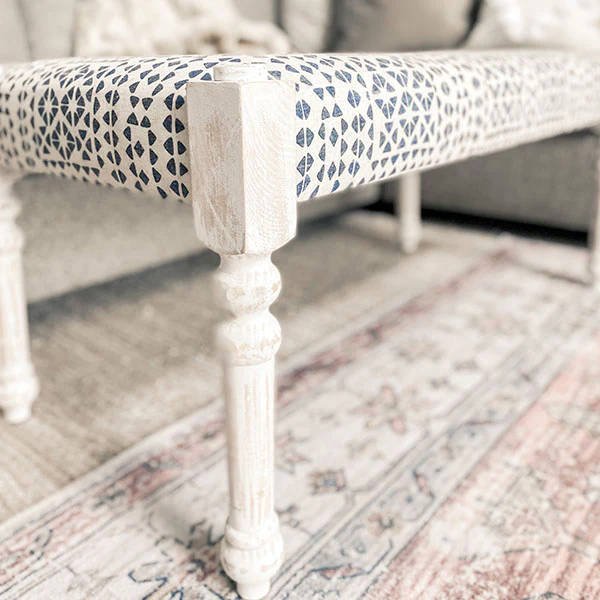 Whitewashed Cushioned Bench