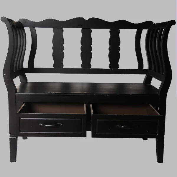 Ornate European Black Storage Bench