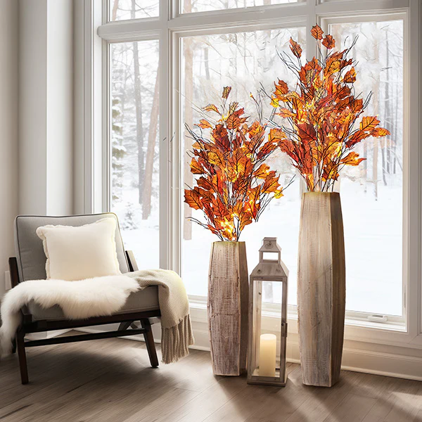 Tall White-Washed Wooden Vases, Set of 2