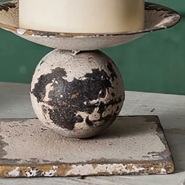 Distressed Sphere Pillar Candle Holders, Set of Two