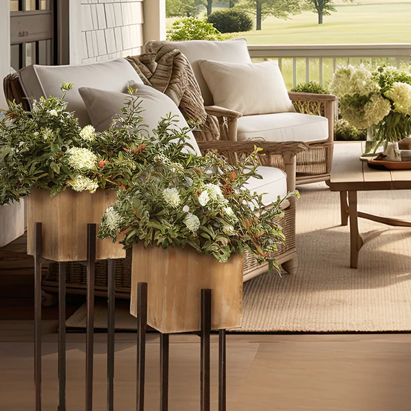 Wooden Cube Planters on Stands, Set of 2