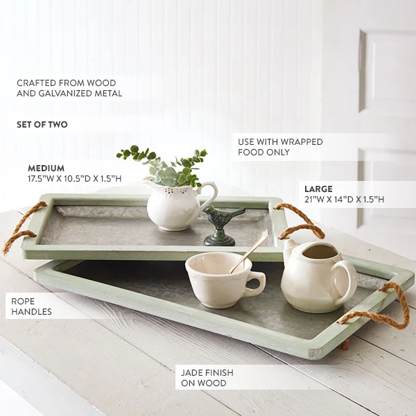 Shabby Chic Metal Serving Trays with Handles, Set of 2