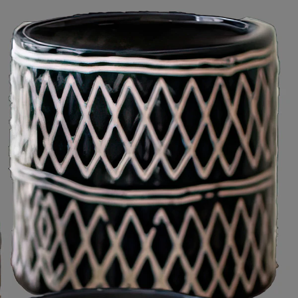 Navy Blue Patterned Ceramic Planters, Set of 3