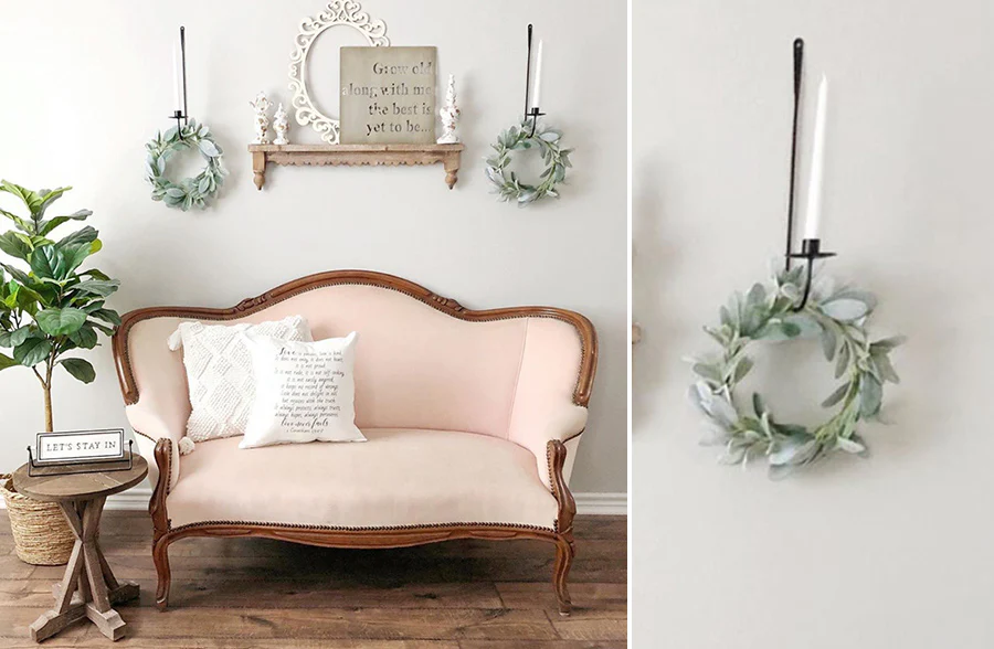 Metal Wreath Hook and Candle Holder, Set of 2