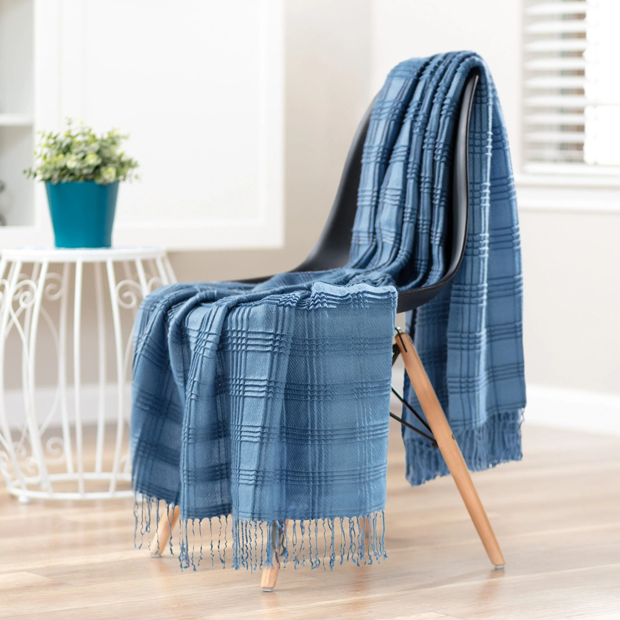 Pleated Plaid Throw Blanket