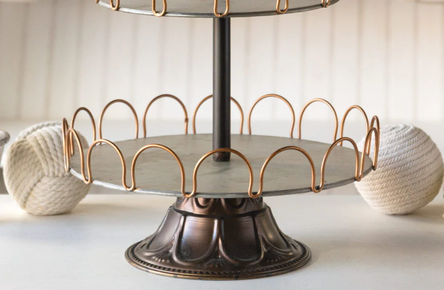 Metal Scalloped Detail Two Tiered Tray