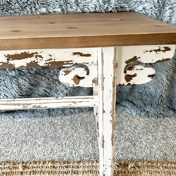 Distressed White Finish Wooden Bench