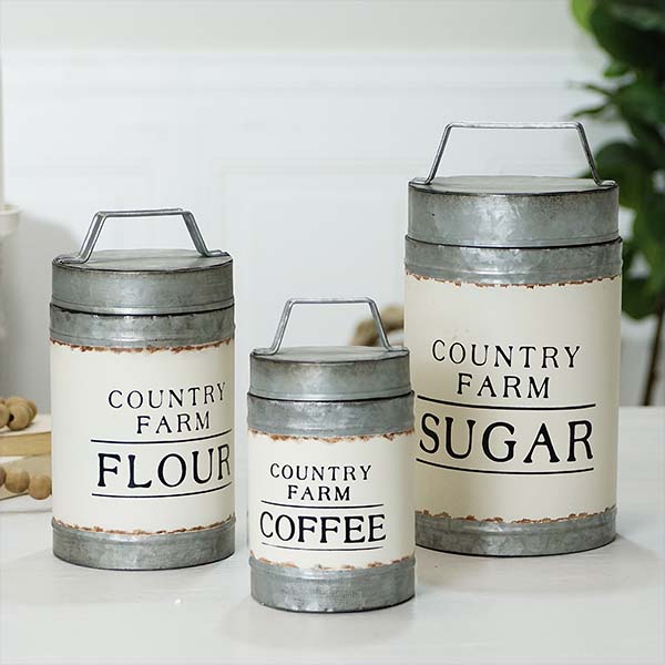 Country Farm Metal Canisters, Set of 3