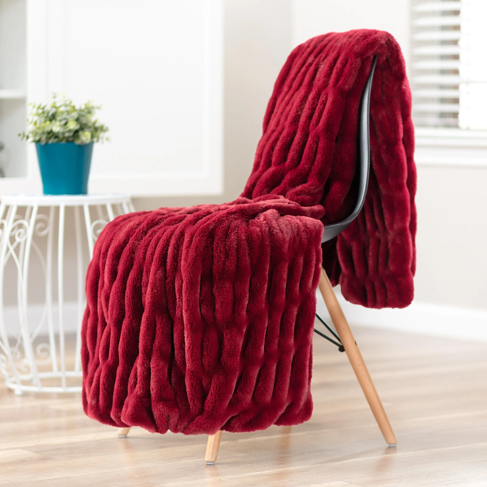 Ruched Faux Fur Throw Blanket