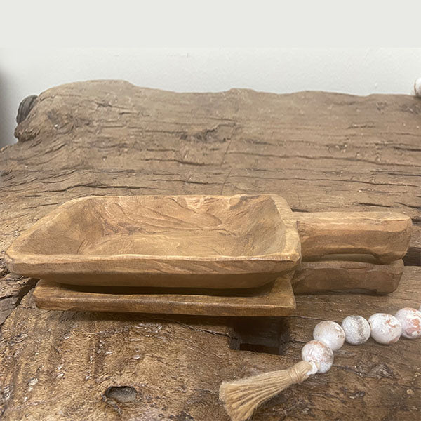 Authentic Handcrafted Wooden Dough Bowls with Handles, Set of 2