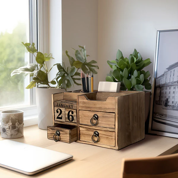 Wooden Desk Organizer and Calendar, 2 in 1 Steal
