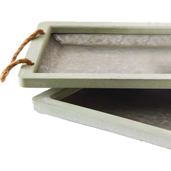 Shabby Chic Metal Serving Trays with Handles, Set of 2