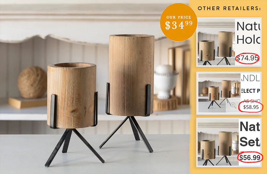 Natural Wood Vases with Stands, Set of 2