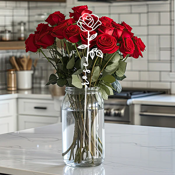 Raw Steel Birth Month Spring Flower Bouquet Markers, Set of 4