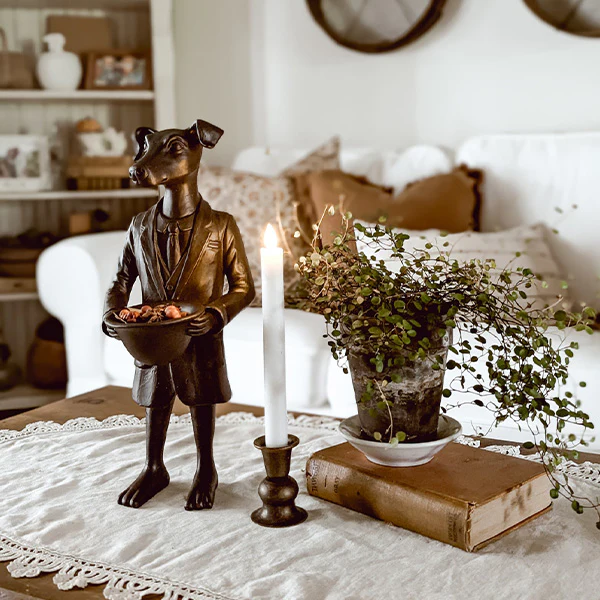 Bronze Handsome Standing Dog Bowl