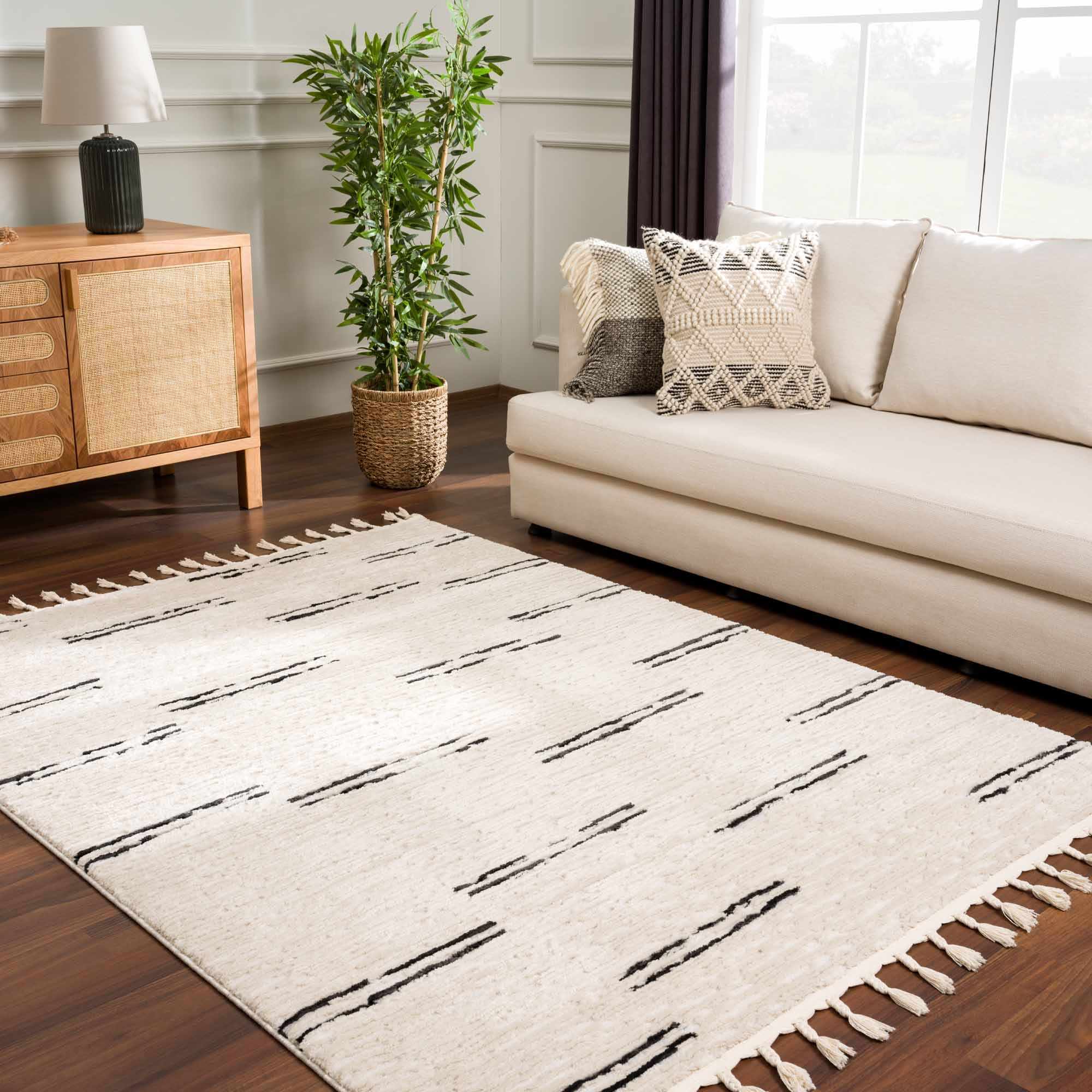 White Area Rug with Tassels