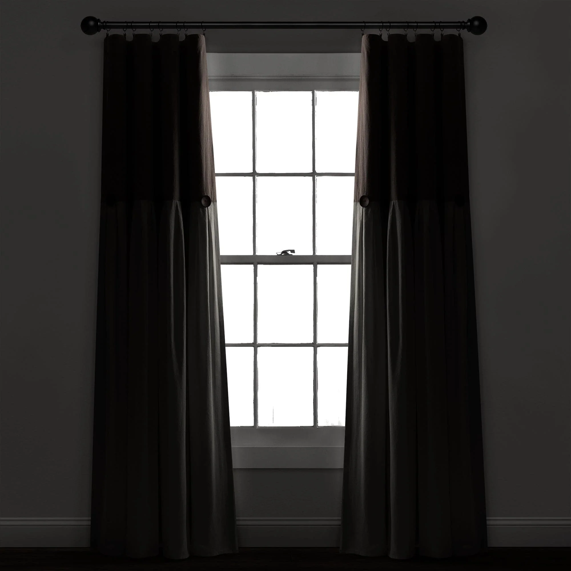 Linen Button Lined 100% Blackout Window Curtain Panel