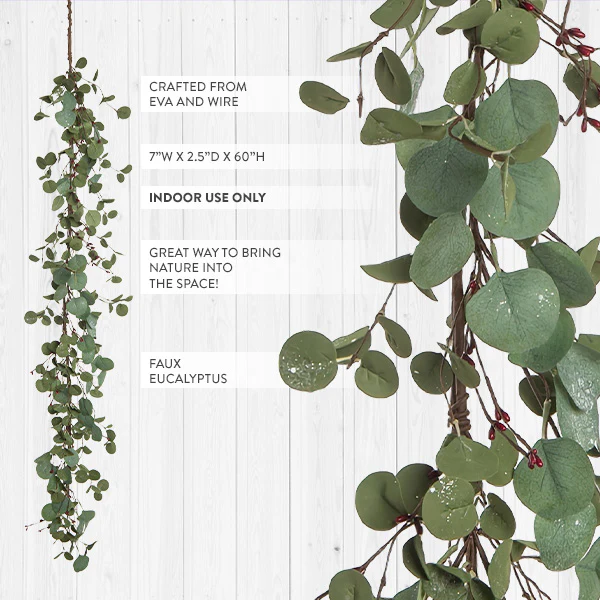 60 Inch Spring Faux Eucalyptus Green Garland