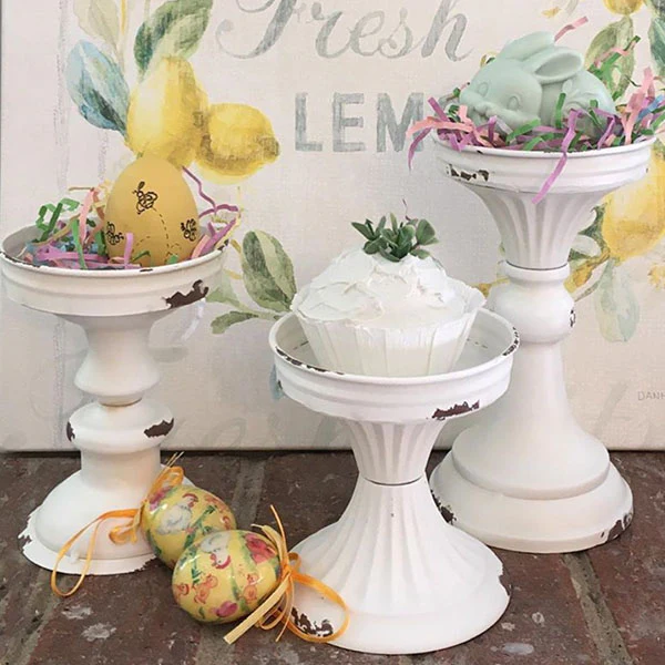 White Metal Candle Holders, Set of 3