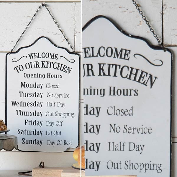 Welcome To Our Kitchen Enamel Sign