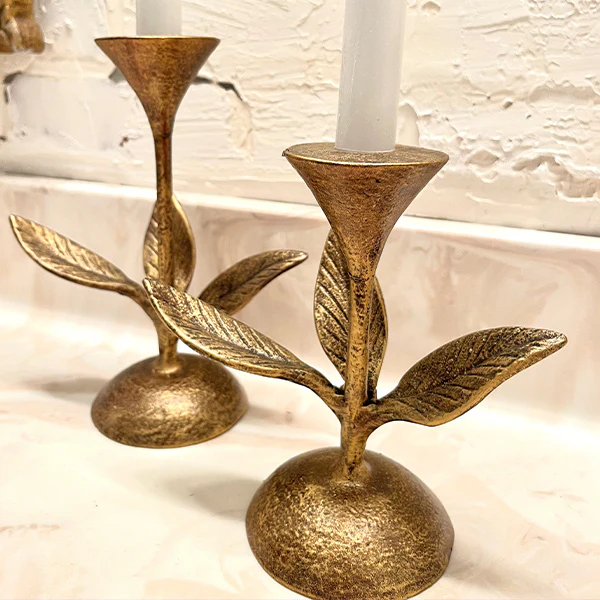 Blooming Florals Antique Gold Candle Holders, Set of 2