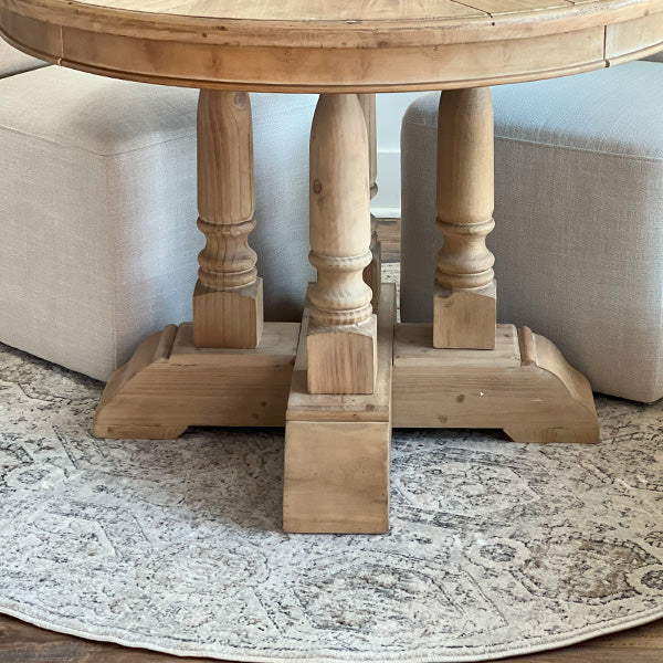 Four Column Pedestal Wood Round Table