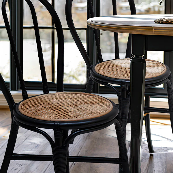 Mid-Century Black Wood and Rattan Dining Chair