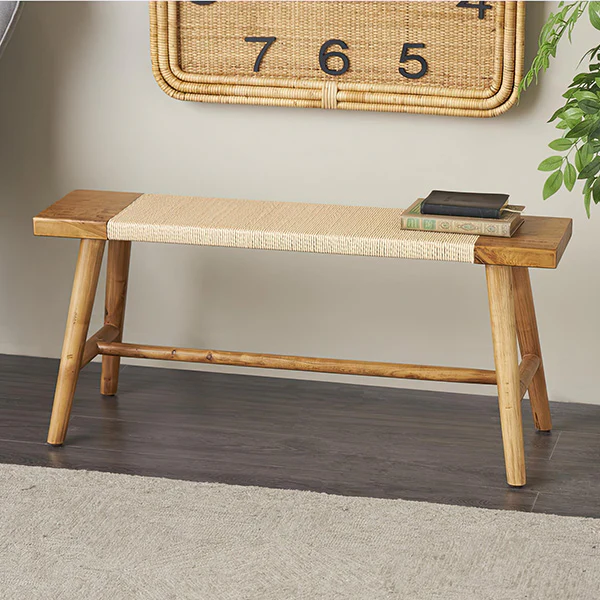 Wood Bench With Rope Accent