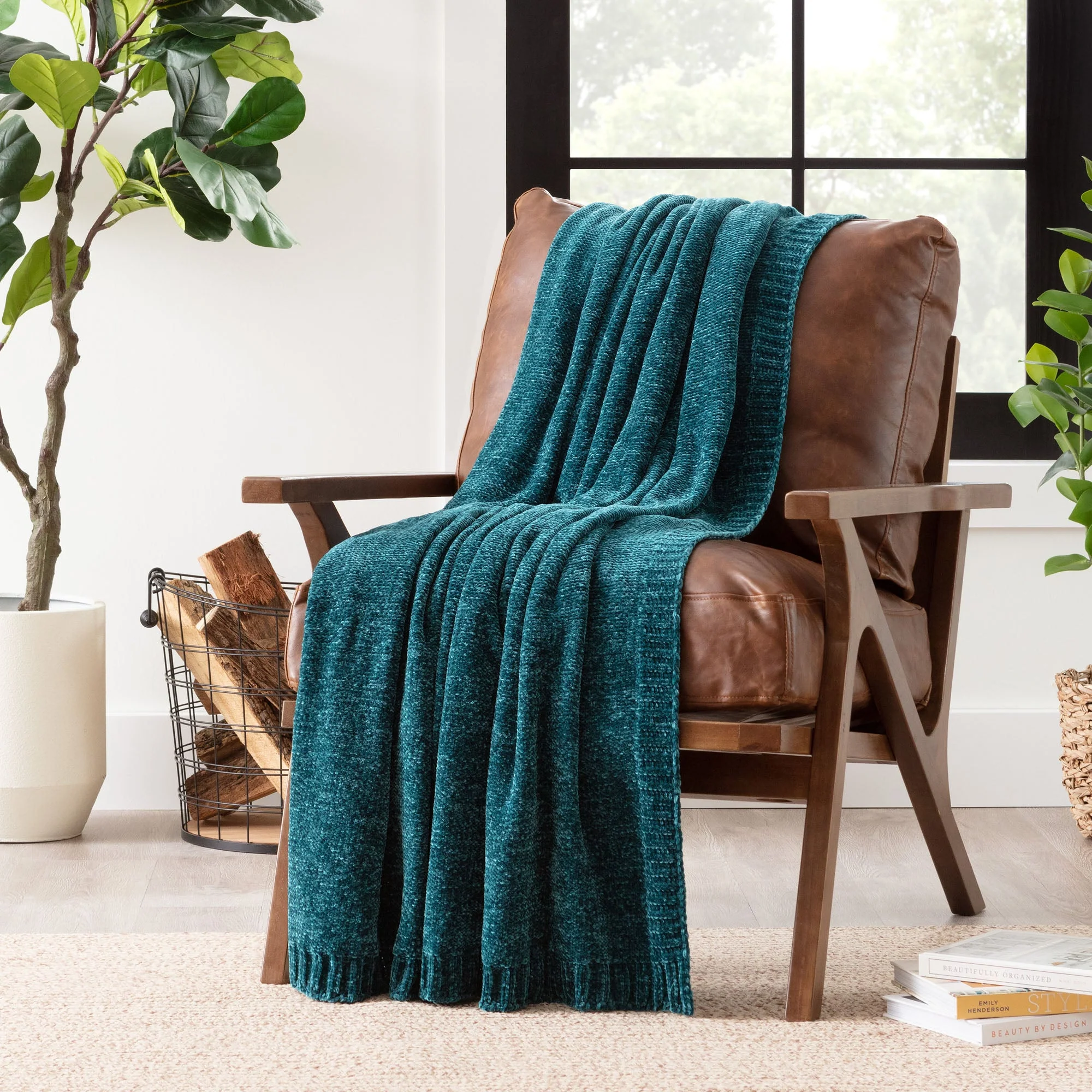 Chenille Luxe Border Throw Blanket