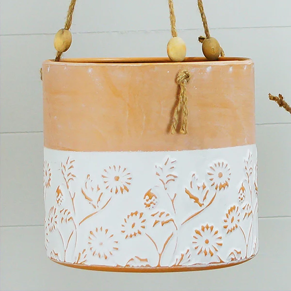 Floral Hanging Planter with Jute Rope, Set of 2