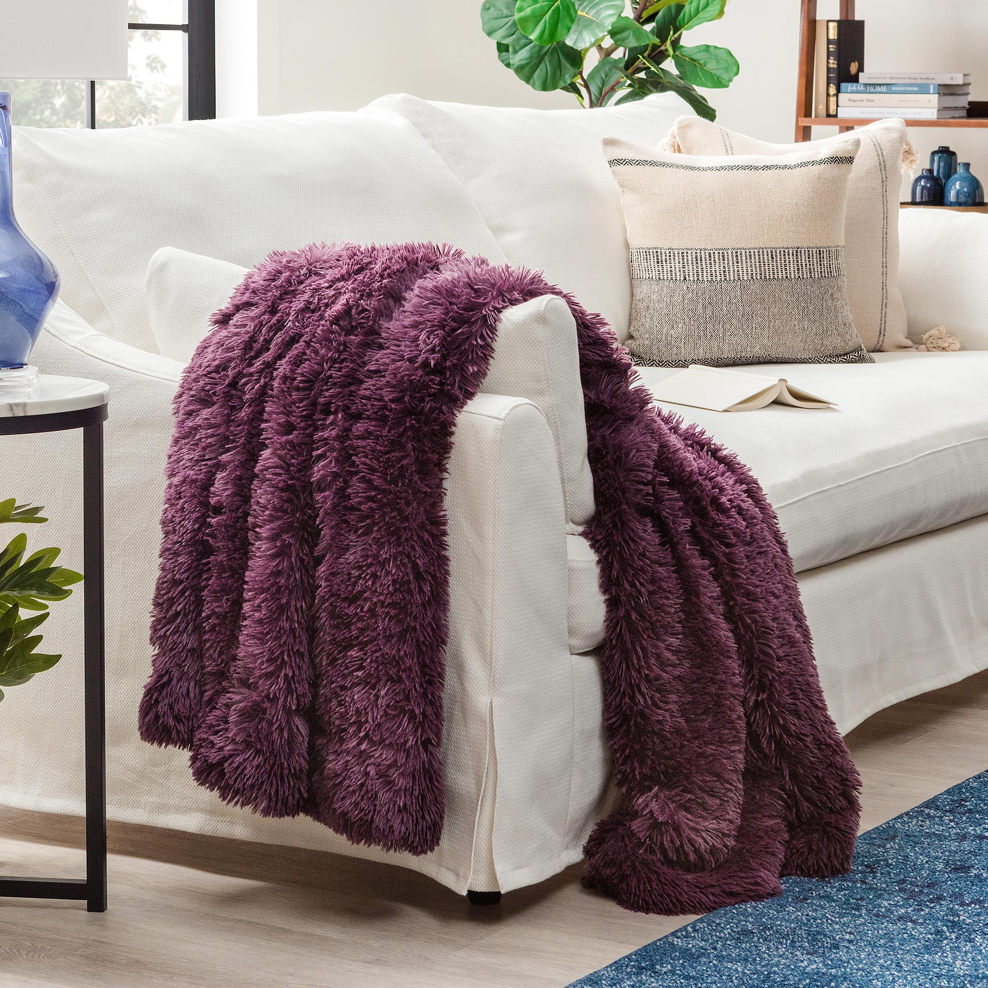 Solid Faux Long Fur Throw Blanket