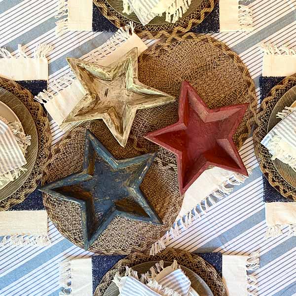 Patriotic Distressed Wooden Star Bowls, Set of 3