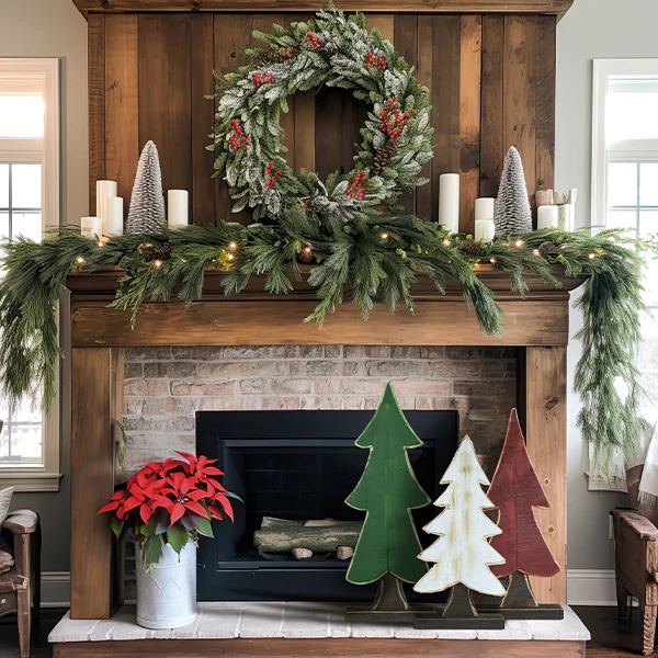 Large Painted Wooden Christmas Trees, Set of 3