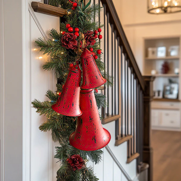 Distressed Red Metal Christmas Bells, Set of 3