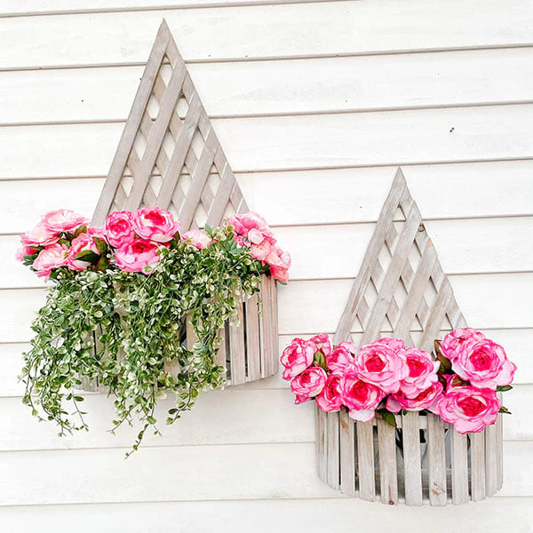 LARGE Wooden Lattice Planters, Set of 2