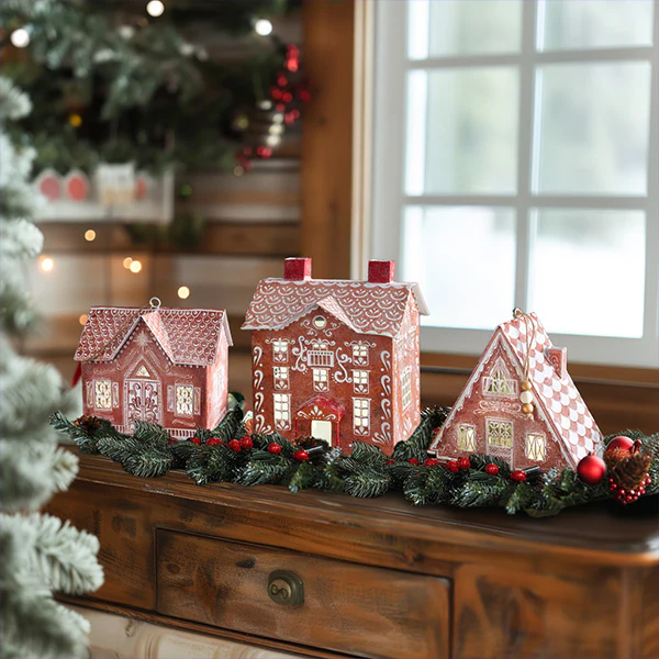 Gingerbread Luminary Christmas Village, Set of 3