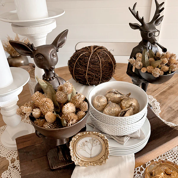 Bronze Girl Reindeer Bowl