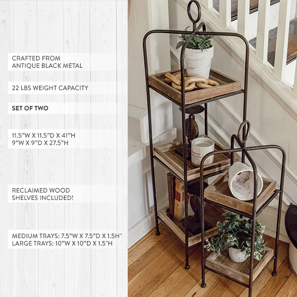 Tall Reclaimed Wood Tiered Stands, Set of 2