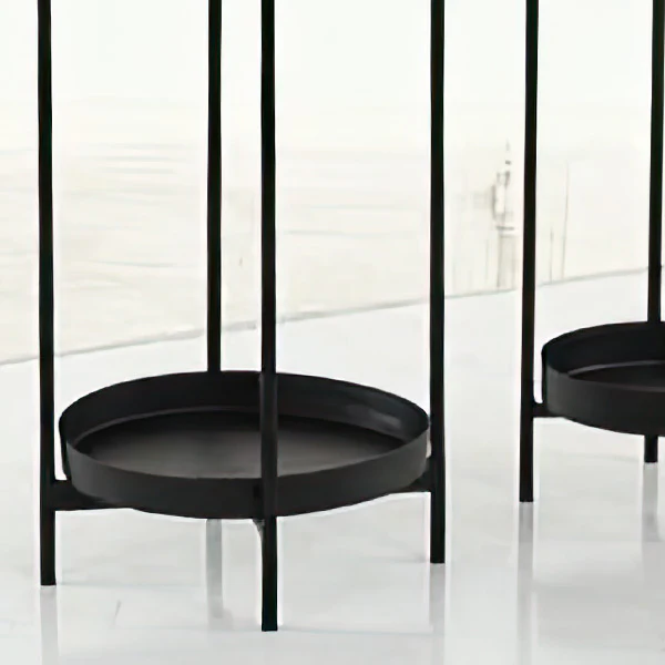 Tall Matte Black Metal Planters on Stands, Set of 2