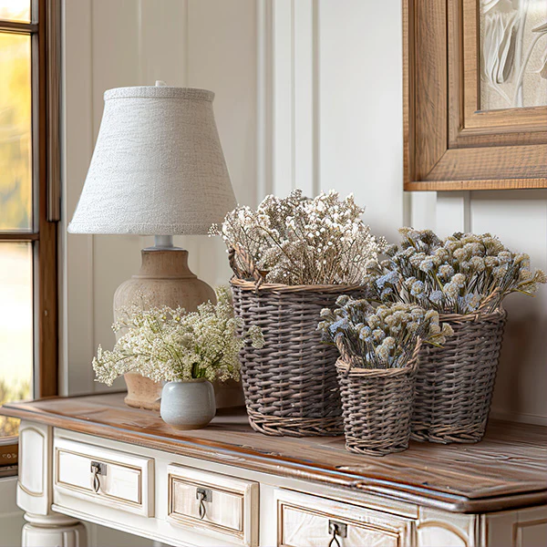 Grey Washed Willow Baskets, Set of Three