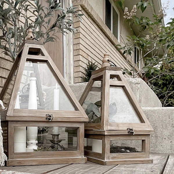 Wood Lantern Terrariums, Set of 2