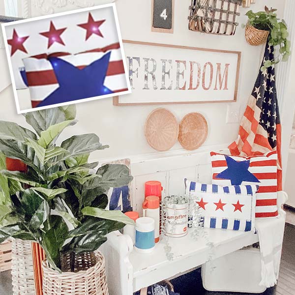 Outdoor Safe LED Light Up Patriotic Pillows, Set of 2