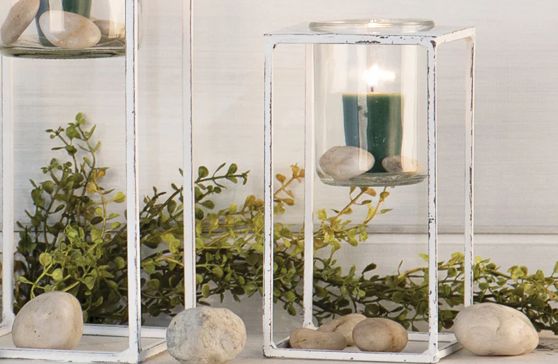 Distressed Metal Floor Candle Holders  Set of 3