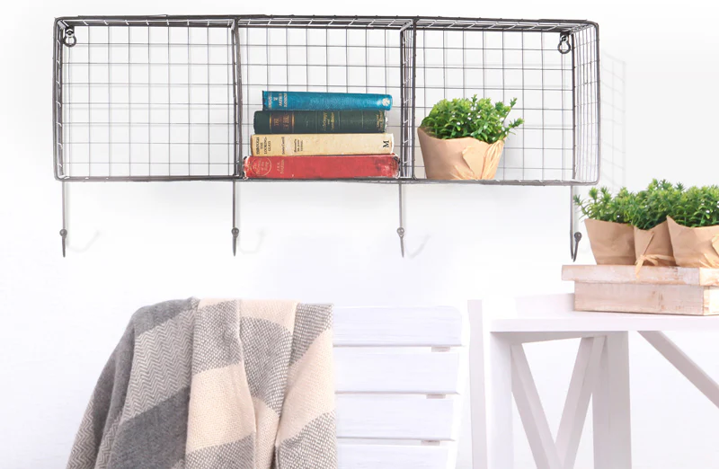 Metal Wire Wall Shelf with Hooks