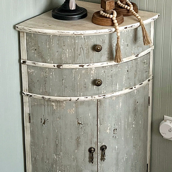 Curved Distressed Wooden Corner Table