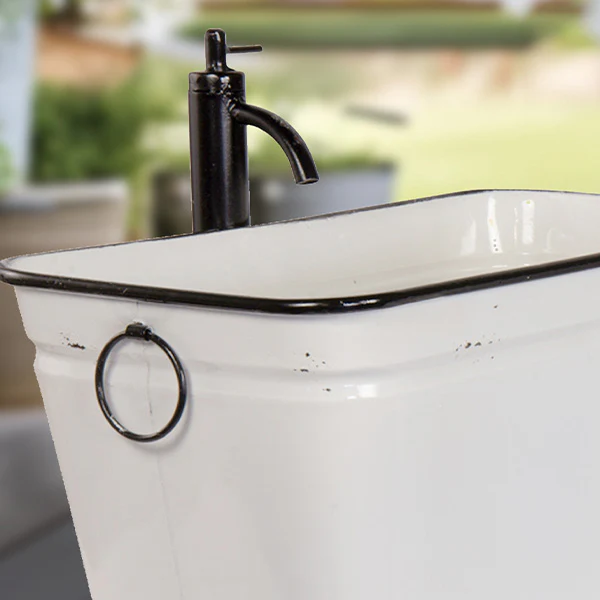 White Metal Faucet Planters, Set of 2