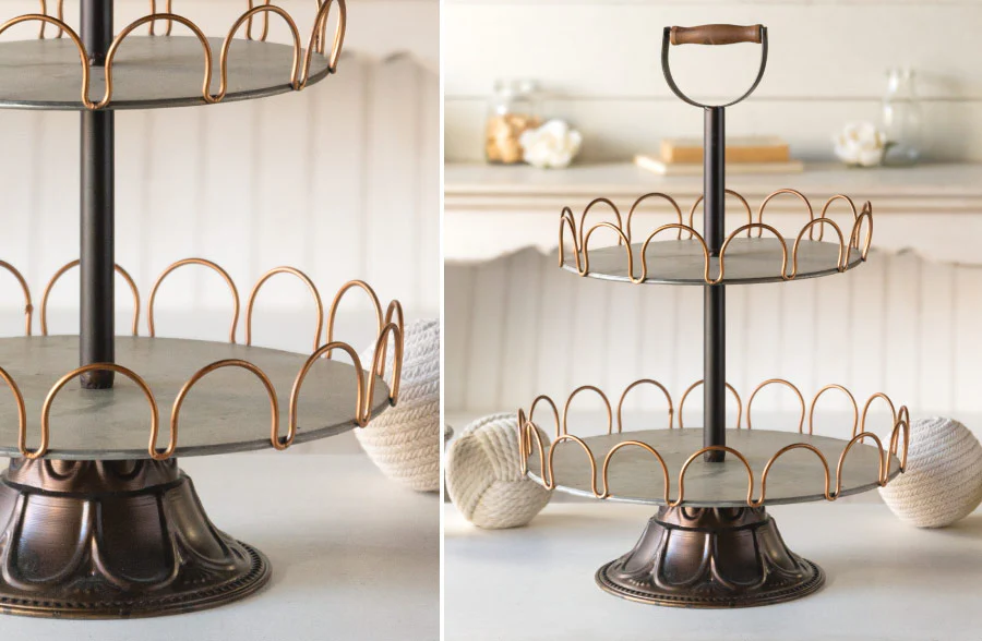 Metal Scalloped Detail Two Tiered Tray