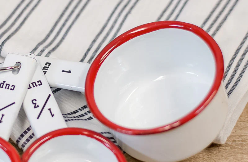 Red Rim Enamel Measuring Cup Set