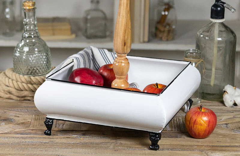 Enamel Tray with Wooden Handle